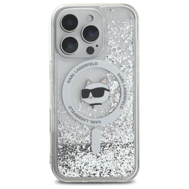 Karl Lagerfeld Liquid Glitter Choupette Head Magsafe iPhone 16 Pro Case - Clear 2
