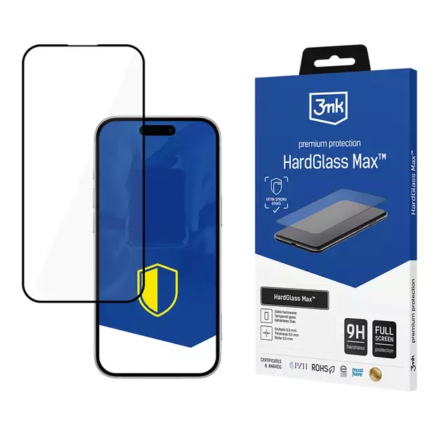 Reinforced 3mk HardGlass Max Black Tempered Glass for iPhone 16 Pro / 17 / 17 Pro