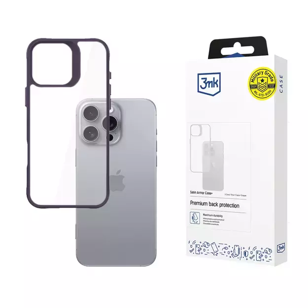 3mk Satin Armor Case+ Purple for Apple iPhone 16 Pro Max - Transparent