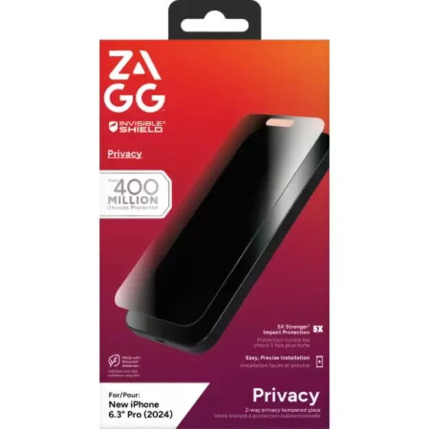 ZAGG InvisibleShield Glass Elite Privacy for iPhone 16 Pro