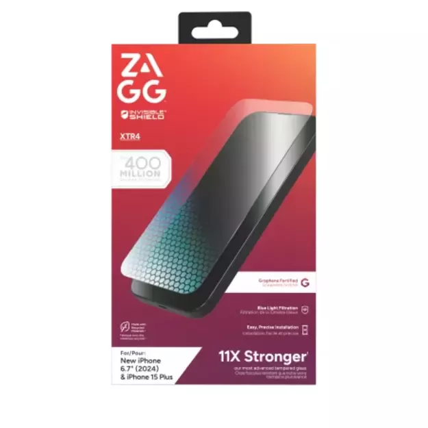 ZAGG InvisibleShield Glass XTR4 Graphene Protective Glass with Blue Light Filter for iPhone 15 Plus / 16 Plus