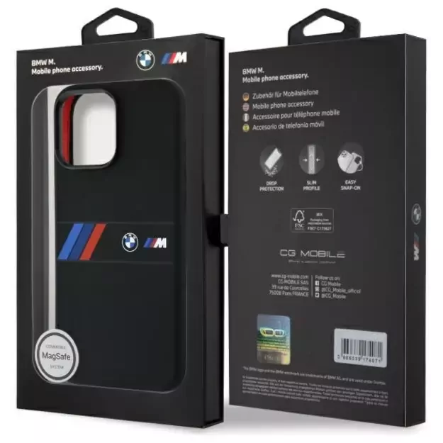 BMW Silicone Middle Stripe MagSafe Case for iPhone 16 Pro Max - Black 14