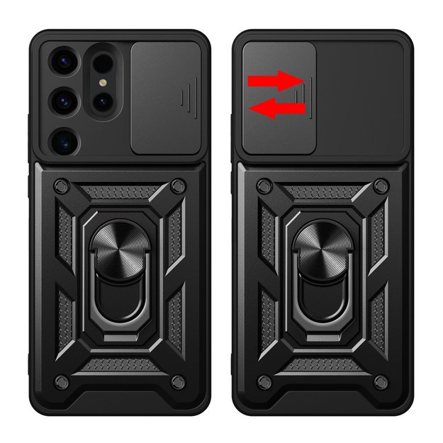 Hybrid Armor Camshield case for Samsung Galaxy S24 Ultra armored with camera cover - black 2