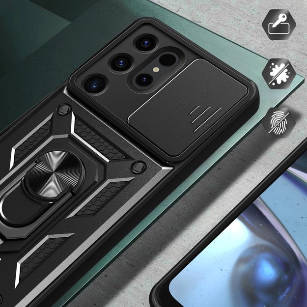 Hybrid Armor Camshield case for Samsung Galaxy S24 Ultra armored with camera cover - black 5