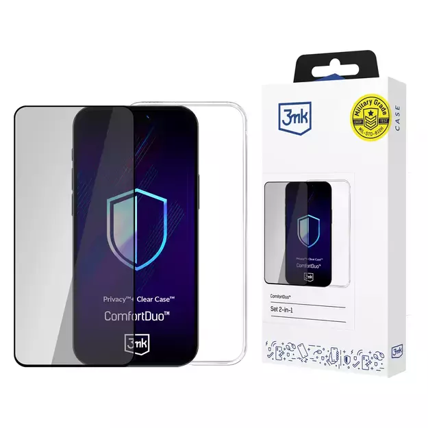 3mk ComfortDuo Privacy Clear protective case + privacy glass for iPhone 15 Plus - transparent