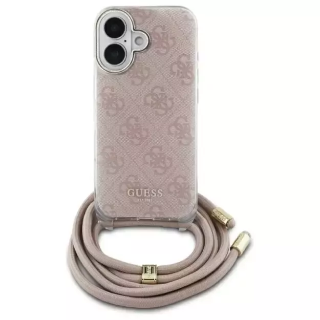 Guess Crossbody Cord 4G Print iPhone 16 Case - Pink