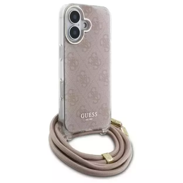 Guess Crossbody Cord 4G Print iPhone 16 Case - Pink 6