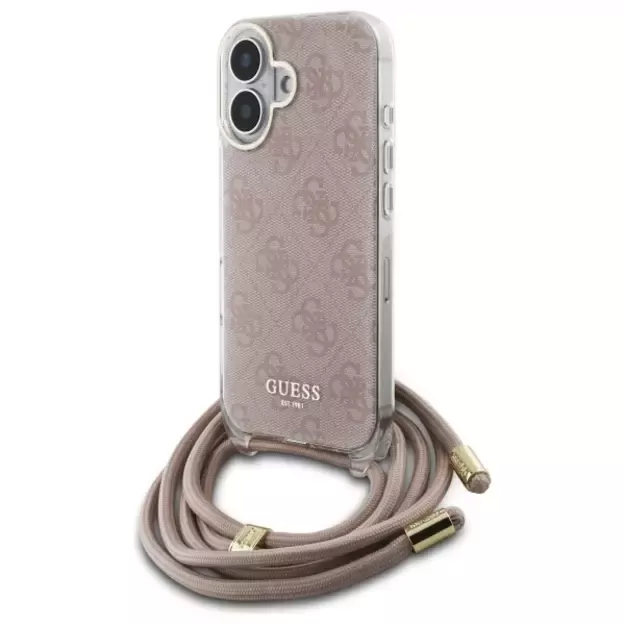 Guess Crossbody Cord 4G Print iPhone 16 Case - Pink 10