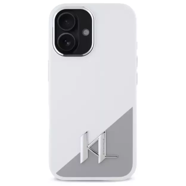 Karl Lagerfeld Silicone Initial Metal Logo MagSafe iPhone 16 Case - White 9