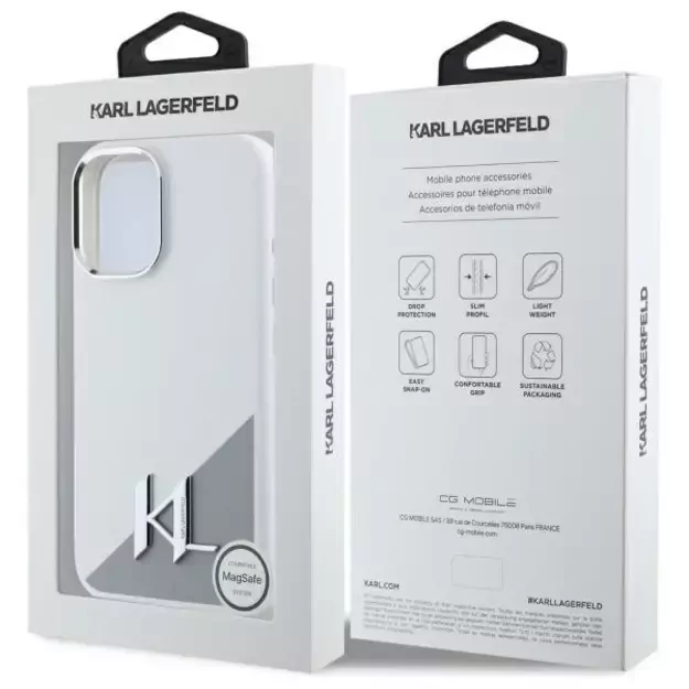 Karl Lagerfeld Silicone Initial Metal Logo MagSafe iPhone 16 Case - White 14