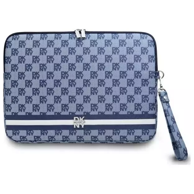 DKNY Sleeve Checkered Pattern Printed Stripes 14&quot  Laptop Case - Blue