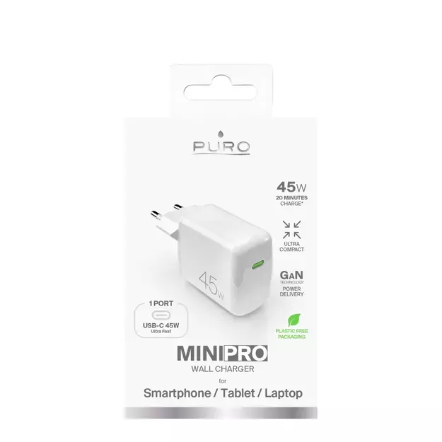 Puro Super Mini 45W PD GaN USB-C Wall Charger - White 1