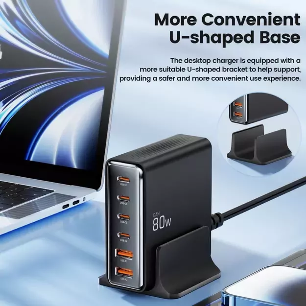 Tech-protect DC80W-GAN 6-PORT PD80W/QC3.0 Charging Station - Black 3