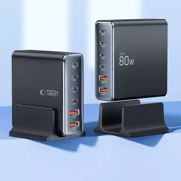 Tech-protect DC80W-GAN 6-PORT PD80W/QC3.0 Charging Station - Black 2
