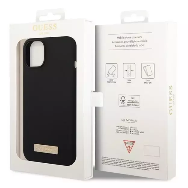 Guess GUHMP14MSBPLK iPhone 14 Plus 6.7&quot  black/black hard case Silicone Logo Plate MagSafe 7