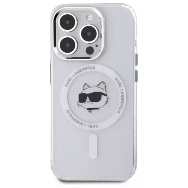 Karl Lagerfeld IML Metal Choupette Head MagSafe iPhone 15 Pro Case - White 2