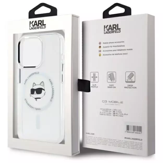 Karl Lagerfeld IML Metal Choupette Head MagSafe iPhone 15 Pro Case - White 7