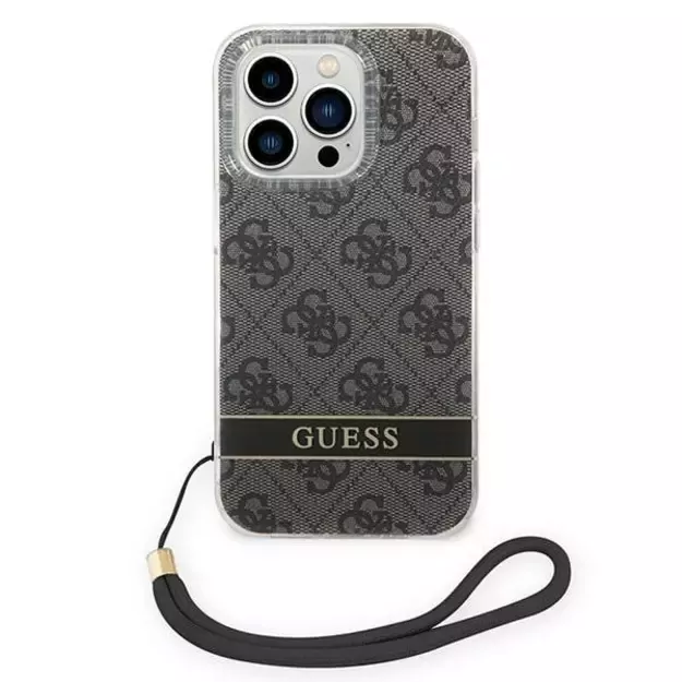 Guess GUOHCP14LH4STK iPhone 14 Pro 6.1 &quot black / black hardcase 4G Print Strap 1