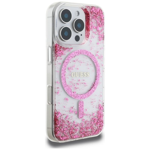 Guess HC Resin Bottom Glitter MagSafe Case for iPhone 16 Pro Max - Pink 3