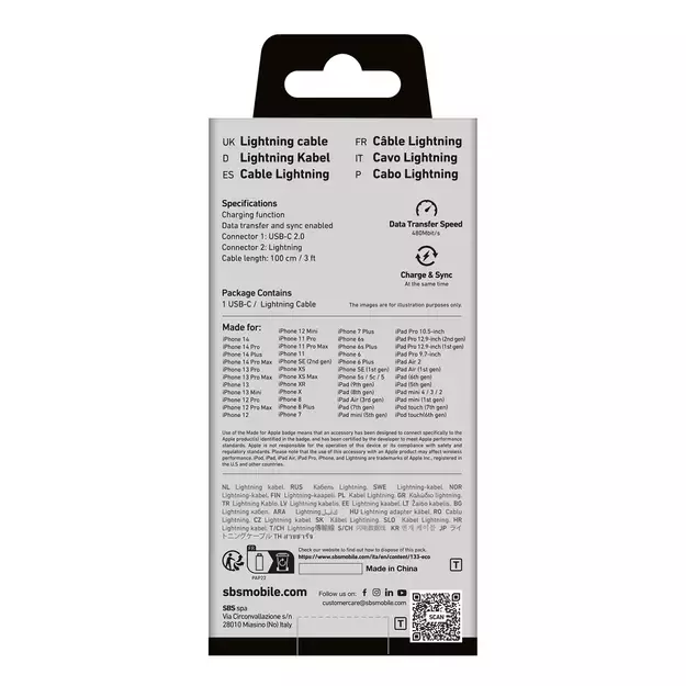SBS TECABLELIGTC1W USB-C - Lightning Cable MFi Certified, 1m - White 16