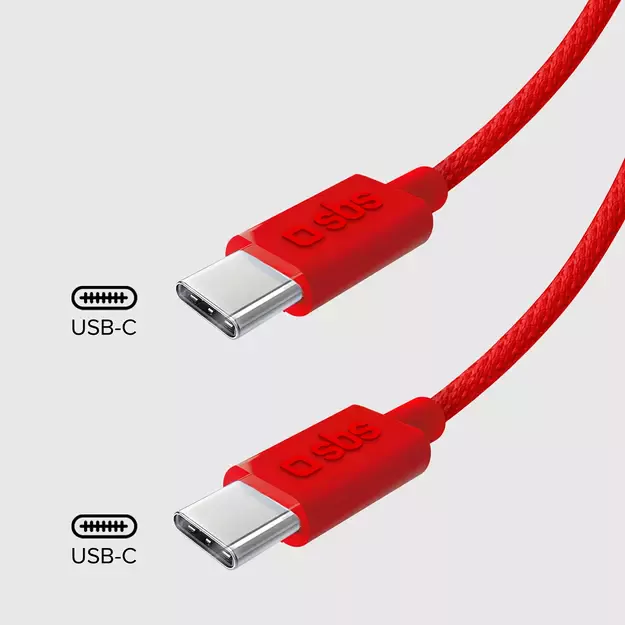 SBS TECABLETISSUETCCR USB-C - USB-C 1.5m 60W Braided Cable - Red 18