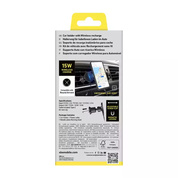 Smartphone holder with infusion charger SBS TESUPPMAG15WVENT compatible with MagSafe - black 4