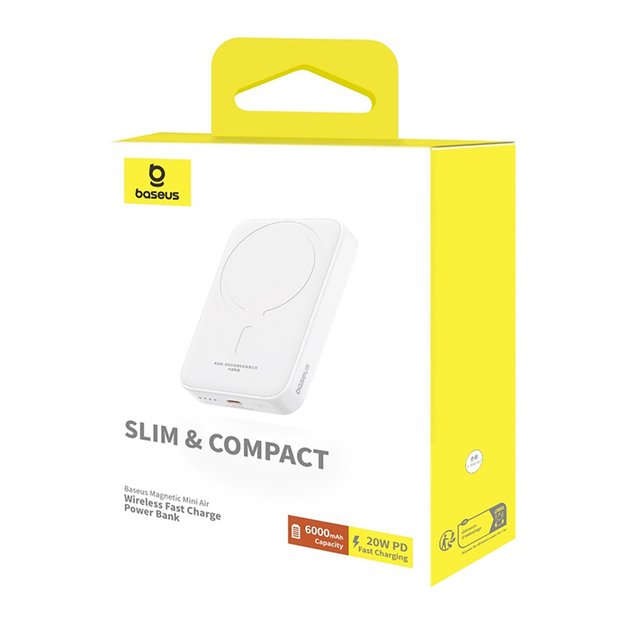 Baseus Magnetic Mini Air PPCXM06A 6000mAh 20W Power Bank with Simple Series USB-C Cable - White 9