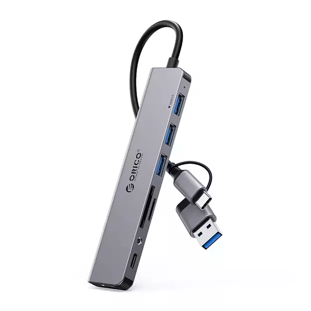 Orico YSA8-U3 USB-A/USB-C Hub Docking Station 3x USB-A 2.0 + 1x USB-A 3.0 + 1x USB-C 2.0 + 1x 3.5mm Audio + 2x TF&amp SD - Gray