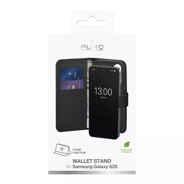 Puro Booklet Case with Flip and Wallet for Samsung Galaxy S25 - Black 3