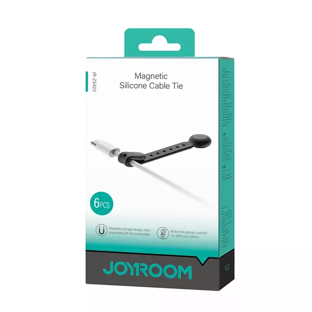 Joyroom JR-ZS422 Cable Organizer Silicone Headband with Magnet, Set of 6 - Black 3