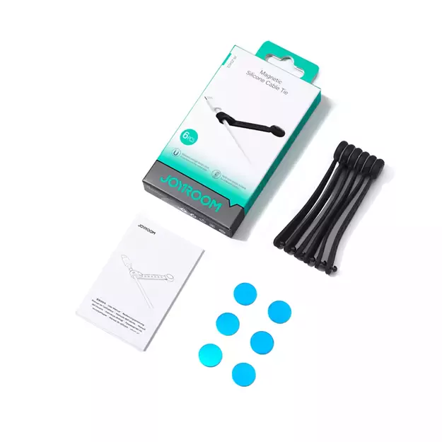 Joyroom JR-ZS422 Cable Organizer Silicone Headband with Magnet, Set of 6 - Black 2