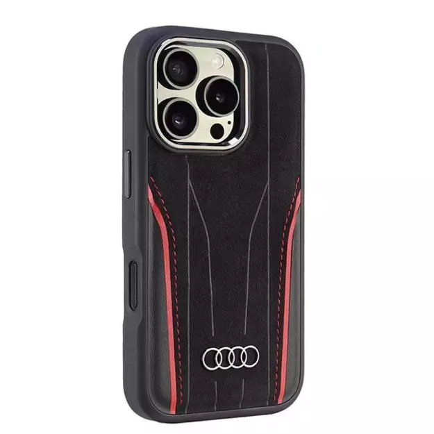 Audi Genuine Leather MagSafe iPhone 16 Pro 6.3&quot  black-red hardcase AU-TPUPCMIP16P-R8/D3-RD 7