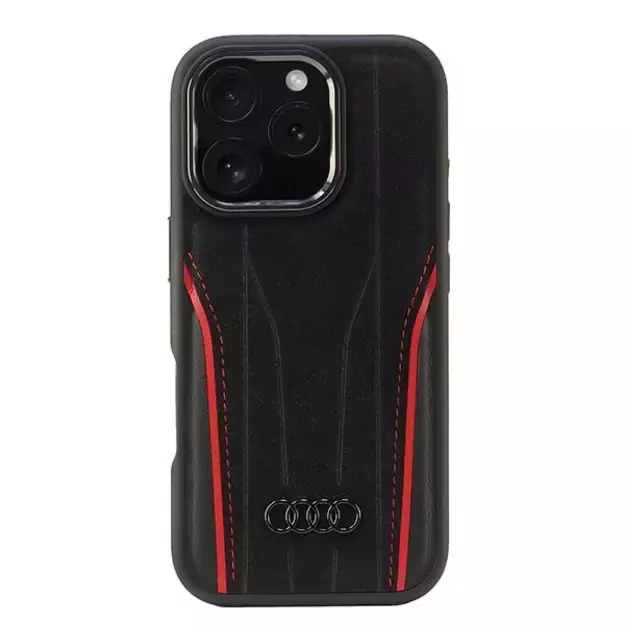Audi Genuine Leather MagSafe iPhone 16 Pro 6.3&quot  black-red hardcase AU-TPUPCMIP16P-R8/D3-RD