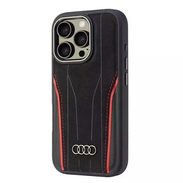 Audi Genuine Leather MagSafe iPhone 16 Pro 6.3&quot  black-red hardcase AU-TPUPCMIP16P-R8/D3-RD 8