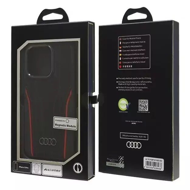 Audi Genuine Leather MagSafe iPhone 16 Pro 6.3&quot  black-red hardcase AU-TPUPCMIP16P-R8/D3-RD 12