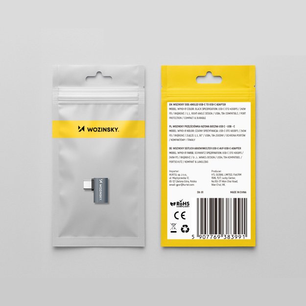 Przejści&oacute;wka kątowa boczna Wozinsky WPKB-01 USB-C - USB-C 40Gb/s 240W 8K OTG - szara 8