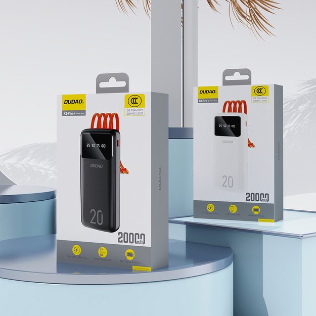 Dudao capacious powerbank with 3 built-in cables 20000mAh USB Type C + micro USB + Lightning white (Dudao K6Pro +) 6