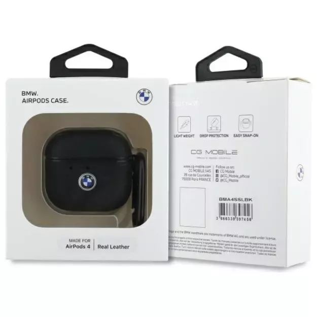 BMW BMA4SSLBK AirPods 4 cover black/black Geniune Leather Silver Logo 2