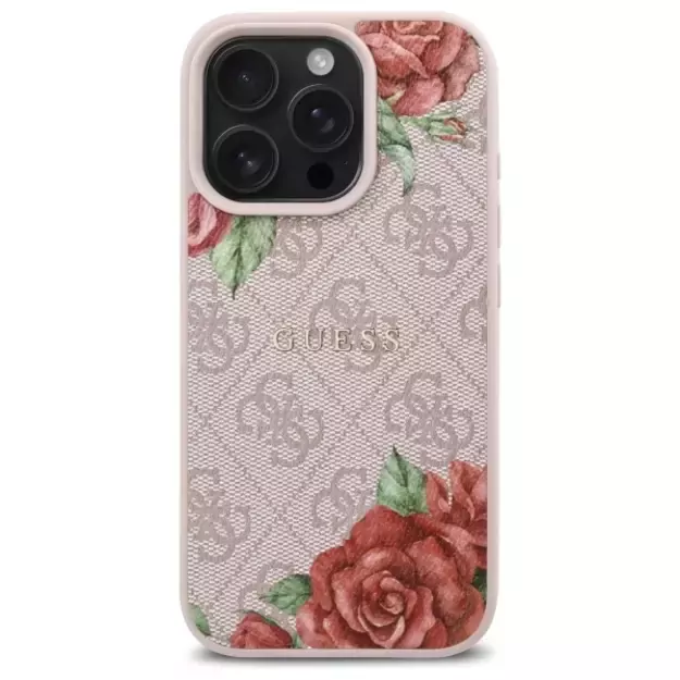 Guess GUHMP16LP4ROPEMCP iPhone 16 Pro 6.3&quot  pink/pink hardcase 4G Flowers Print MagSafe 2