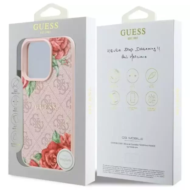 Guess GUHMP16LP4ROPEMCP iPhone 16 Pro 6.3&quot  pink/pink hardcase 4G Flowers Print MagSafe 7