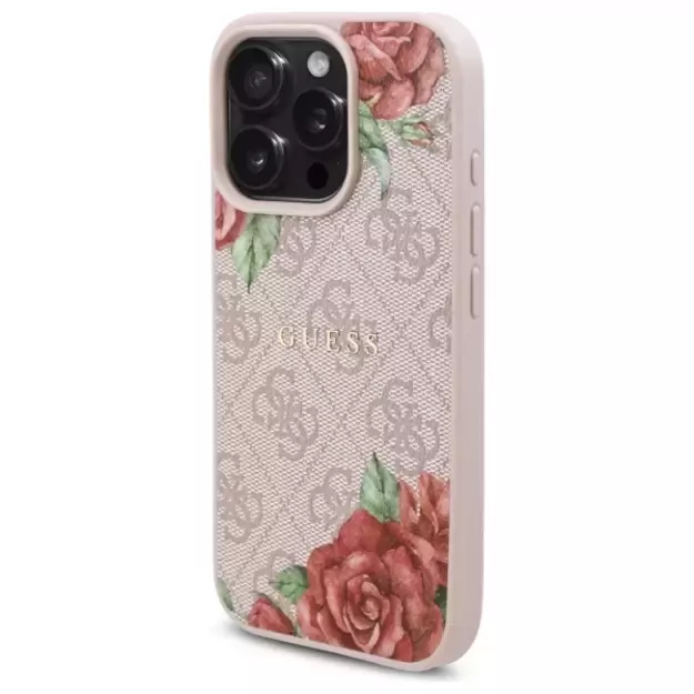 Guess GUHMP16LP4ROPEMCP iPhone 16 Pro 6.3&quot  pink/pink hardcase 4G Flowers Print MagSafe 1