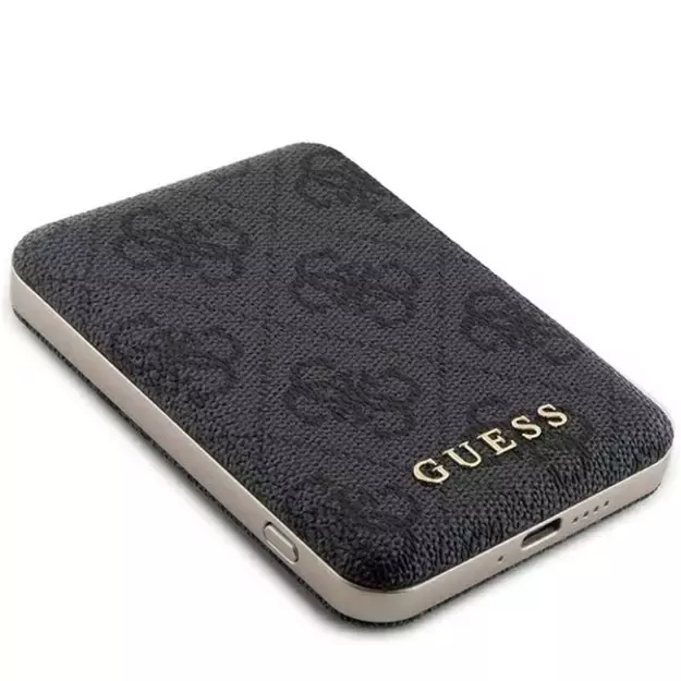 Guess Powerbank inductive 15W GUPB5FP4EMGK 5000mAh black/black 4G Leather Metal Logo MagSafe 2