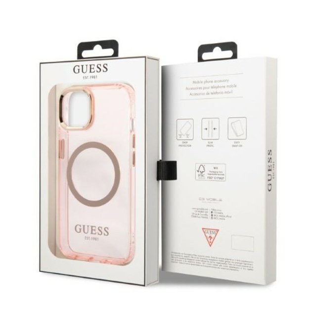 Guess Gold Outline Translucent MagSafe case for iPhone 13 - pink 7