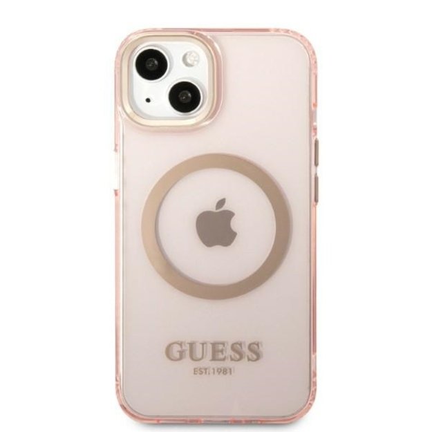 Guess Gold Outline Translucent MagSafe case for iPhone 13 - pink 2
