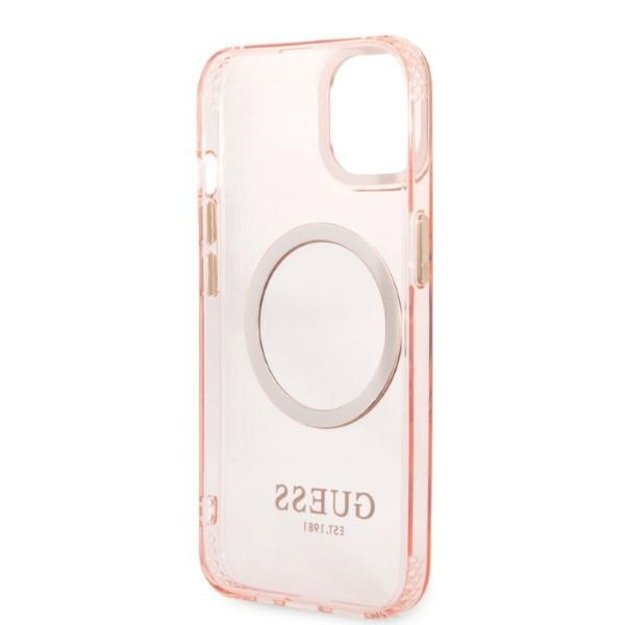 Guess Gold Outline Translucent MagSafe case for iPhone 13 - pink 6