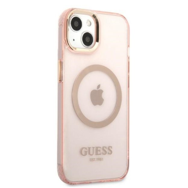 Guess Gold Outline Translucent MagSafe case for iPhone 13 - pink 3