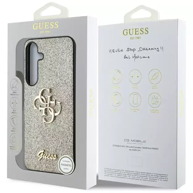Guess Fixed Glitter Big 4G Metal Logo case for Samsung Galaxy S25 gold 7