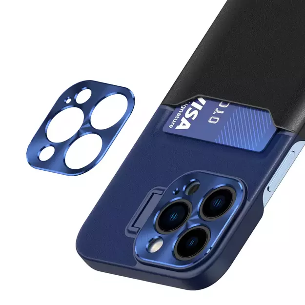 Leather Stand Case for iPhone 14 Pro Max cover card wallet with stand blue 3