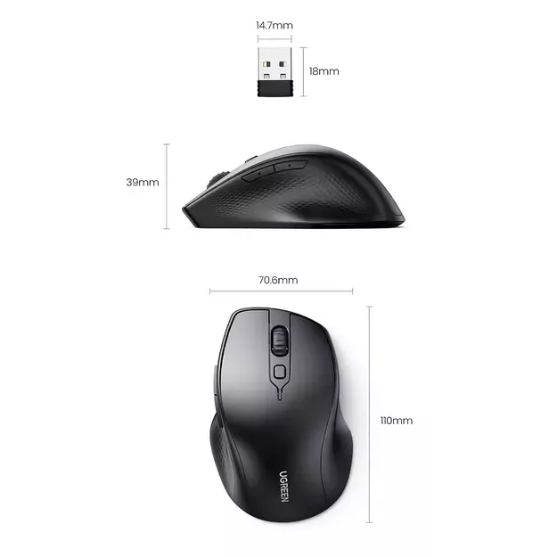 Ugreen ergonomic wireless computer mouse black (MU101) 7