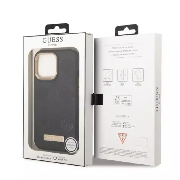 Guess GUHMP13LSAPSTK iPhone 13 Pro / 13 6.1&quot  black/black hardcase Peony Logo Plate MagSafe 14